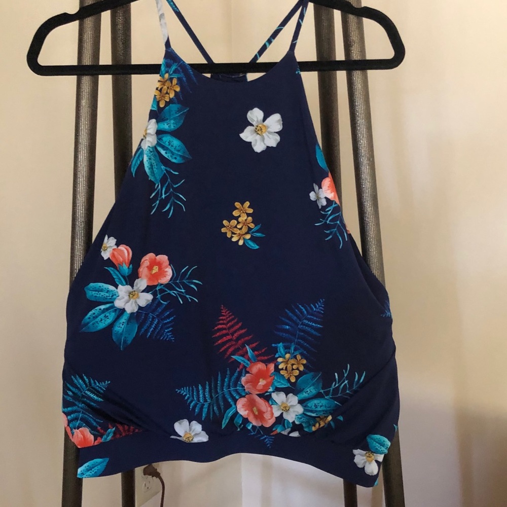 Navy Flowered Top with Spaghetti Straps